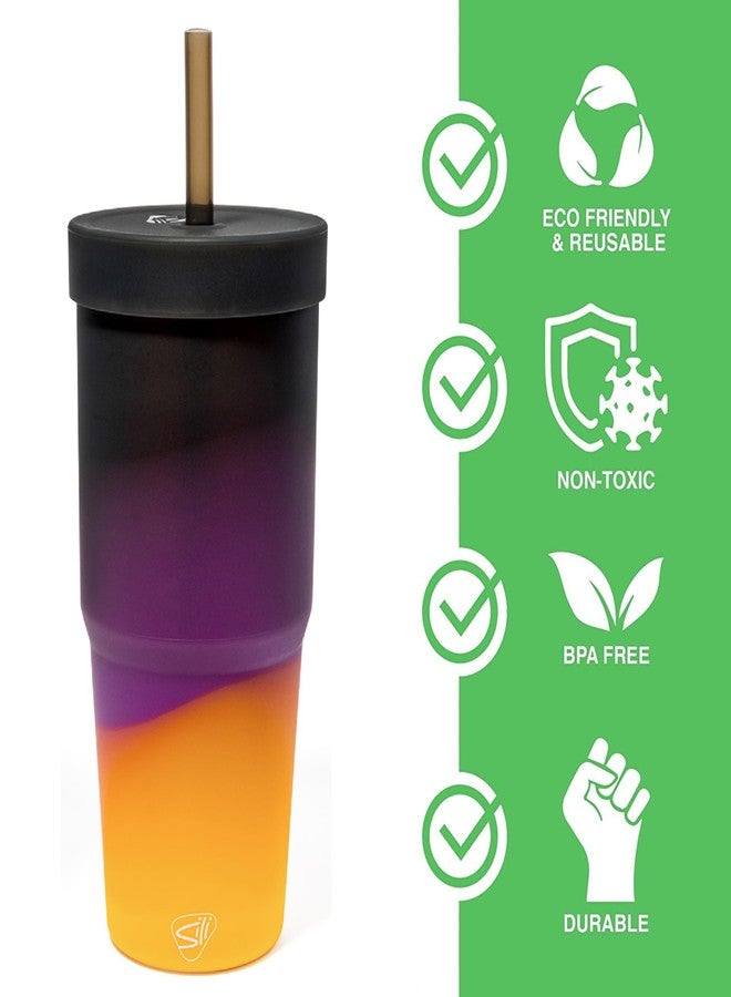 Silipint: Silicone 32oz Straw Tumblers: 2 Pack - Sun Storm - Unbreakable, Flexible, Sustainable, Hot or Cold, Airtight Lid, Travel - Image 3